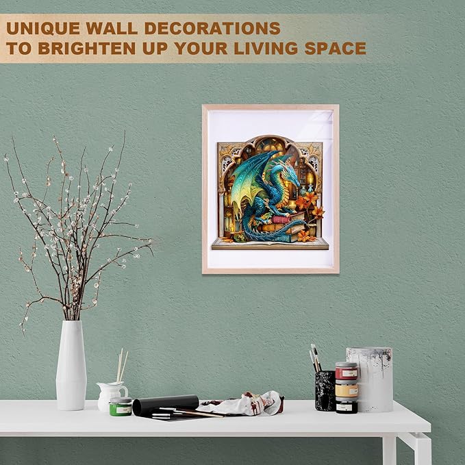 Wooden Puzzles for Adults, Bookcase Dragon Jigsaw Puzzles, 300 Piece Unique Shaped Puzzle, Animal Theme Shape Puzzle, Gifts for Adults/Friends/Family, Family Game，Wall Decor(13.2 * 12.9in)