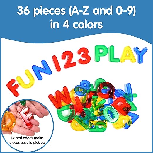 edxeducation Transparent Letters and Numbers - Mini Jar - Colorful, Plastic Letters and Numbers - Light Box Accessory - Sensory Play - Practice Counting and Spelling