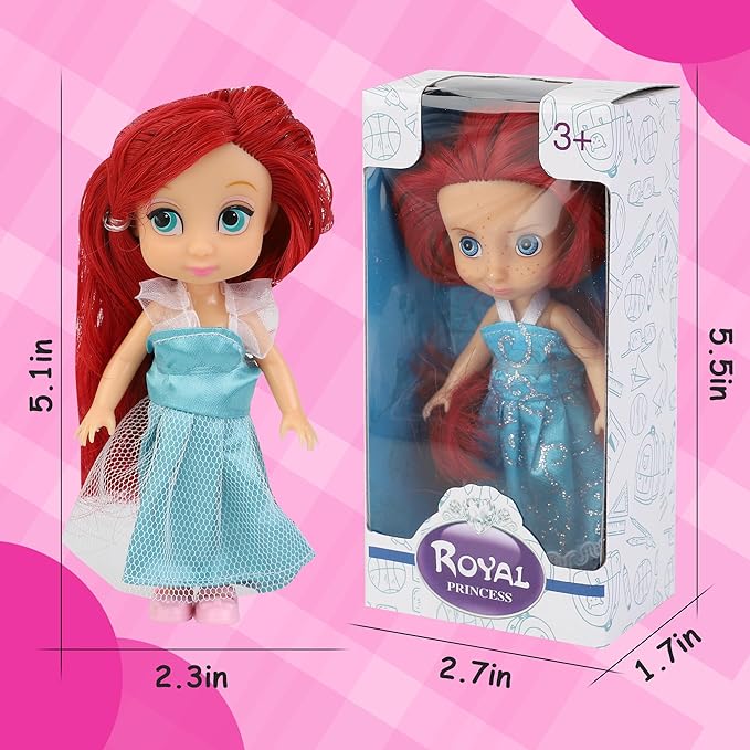 Liberty Imports 12 Pack Little Royal Princess Dolls - Mini Pocket Size Toddler Toys Fantasy Pretend Play Set with Dress, Accessories for Kids, Girls Dollhouse, Party Favors (5-inches)