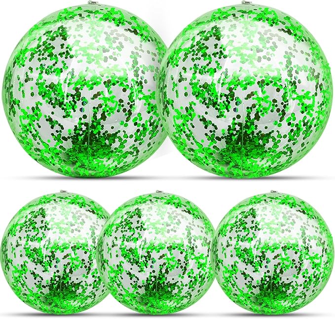 5 Pack Inflatable Glitter Beach Balls St Patricks Party Decoration 24 Inch 16 Inch Pool Toys Balls Glitters Inflatable Clear Beach Ball Swimming Pool Water Beach Toys Outdoor St Patricks Party Favors