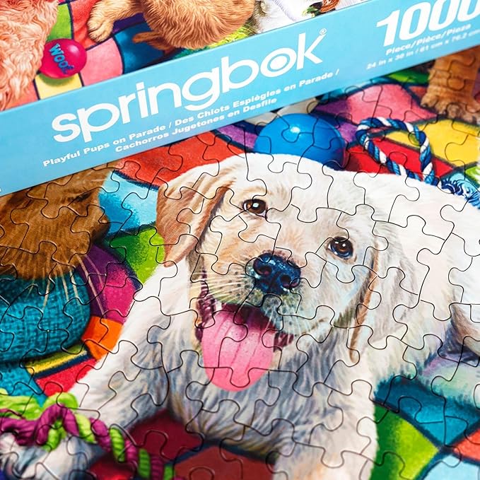 Springbok's Playful Pups on Parade 1000 Piece Puzzle for Adults and Families is an Adorable and Colorful Display of PuppiesLined Up for a Parade - Made in The USA