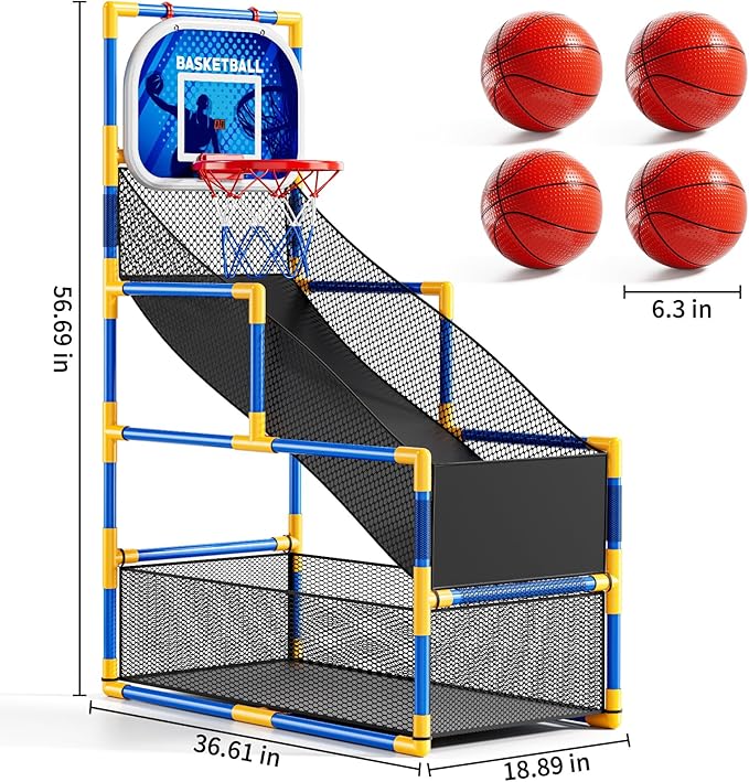 Arcade Basketball Game Set for Kids 3-12 Years Old, Kids Basketball Hoop with 4 Balls & Pump, Indoor Outdoor Sports Play Toys, Basketball Games Toys, for Boys Girls Teens
