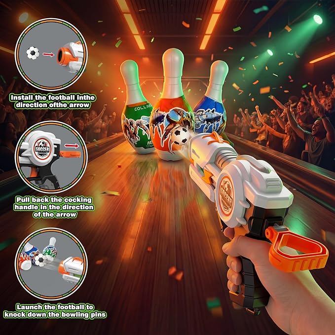 Kids Shooting Game Toy Set,Soccer Game for Kids,Including 24 Foam Soccer Balls and 3 Foam Bowling Pins,LCD Score Record,Indoor Outdoor Birthday Gift for Kids Boys and Girls Ages 3+Years Old