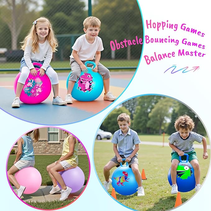 ZOOJOY 6pcs Hopper Balls for Kids 3-8, 18In Dinosaur & Unicorn Bouncy Ball with Handle, Sit on Hopping Toys for Sport/School/Team Active Play, Hippity Hop Ball for Indoor Outdoor Games with Pump