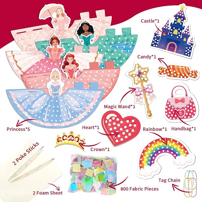 RAJRNED Poke-in Fun, Arts and Craft Kits, DIY Craft Kits, Creative Activity, Gifts for Girls & Boys Ages 4-12 (3D Princesses)