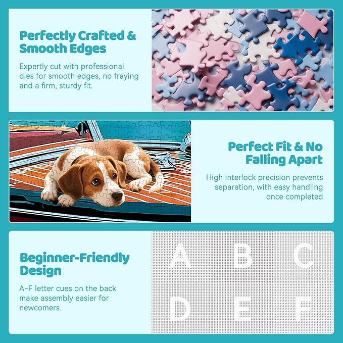 300 Piece Puzzles for Adults, 300 Piece Puzzles for Adults Large Piece, Nighttime Lake Boat Dogs Cats Jigsaw Puzzle Funny Gift for Adult Kids Challenging Family Games Toy, 20.5 X 15 in