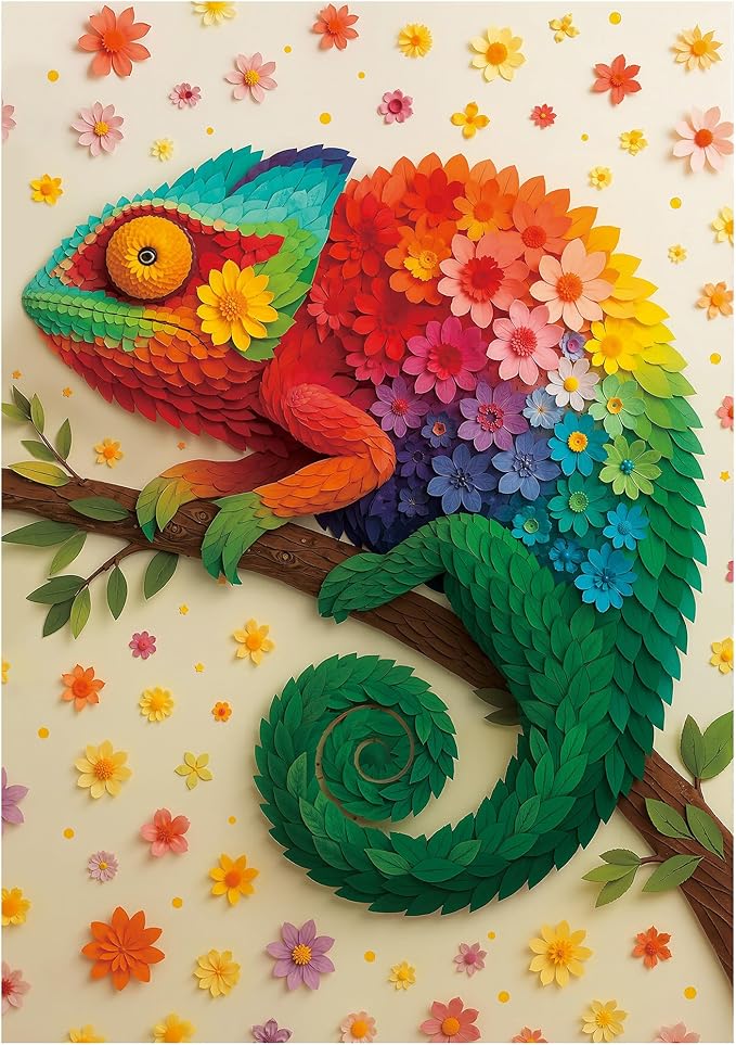 BenBen Puzzles for Adults 500 Pieces, Floral Chameleon Jigsaw Puzzles with Patterns on Back, Challenging Animal Puzzle for Family Game Night, Home Décor