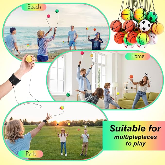 Skylety Wrist Return Ball on a String 1.85'' Rebound Sport Ball with Elastic Strap and String, Basketball Baseball Soccer Tennis Wristband Toy for Teens Adults Gifts, Wrist Exercise or Play