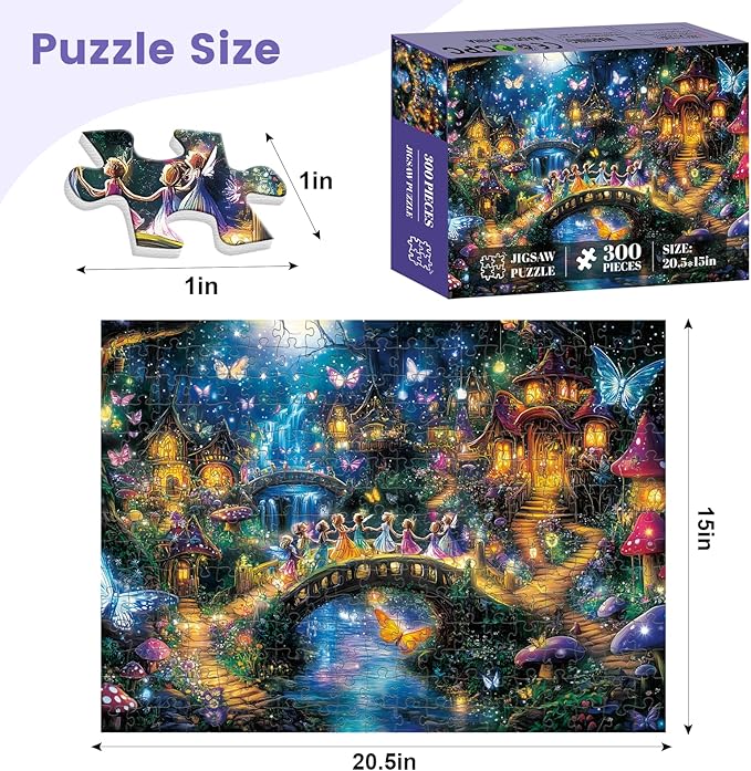300 Pieces Butterfly Puzzles for Adults, Fairy Puzzle for Adults Children, Scenery Puzzle 300 Pieces, Gift for Birthday, Home Decor, Fun for Family Entertainment(20.5 * 15 in)