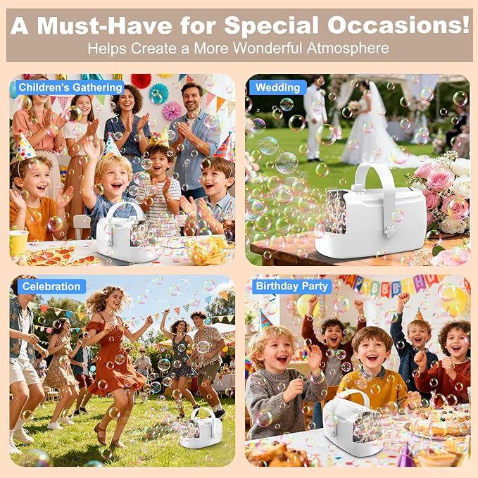 Bubble Machine Durable Automatic Bubble Blower, 18000+ Big Bubbles Per Minute Bubbles for Kids Toddlers Bubble Maker Operated by Plugin or Batteries Bubble Toys for Indoor Outdoor Birthday Party