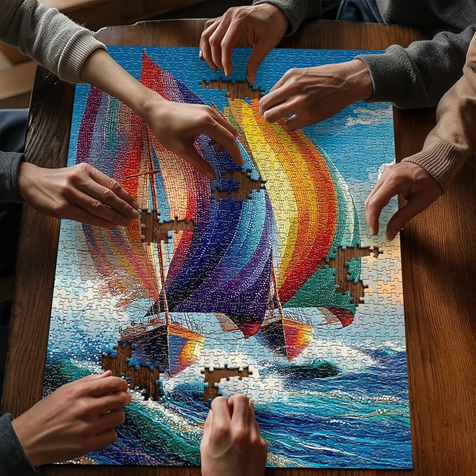 Impossible Puzzles for Adults 1000 Pieces,Ocean Colorful Sailboat Puzzle Diamond Art, Sea Sailing Challenge Jigsaw Puzzle