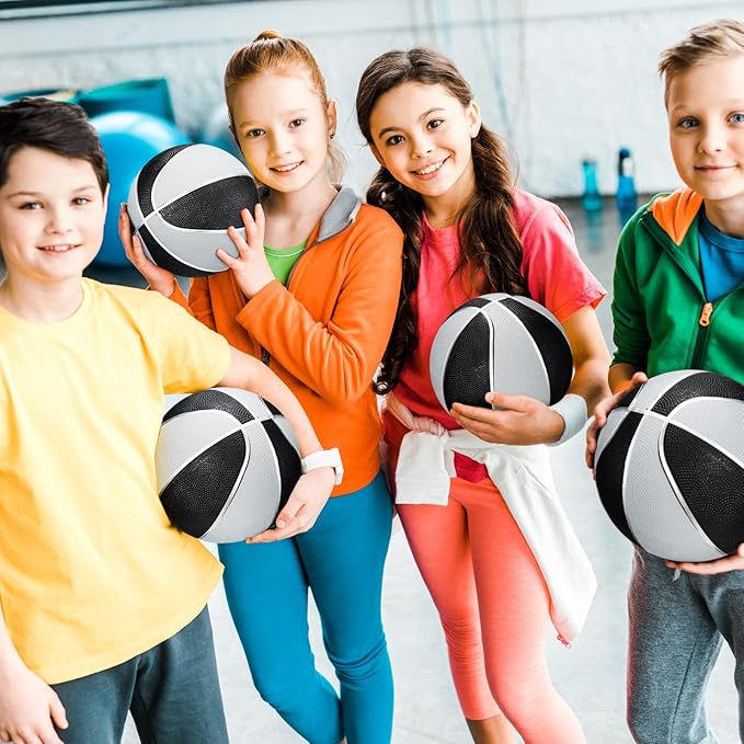 8 Pack 7 Inch Mini Rubber Basketballs Set Small Basketball with Air Pump Mini Hoop Junior Size 3 Basketballs for Beginner Arcade Games Indoor Outdoor Pool Party Favors(Black and Silver)
