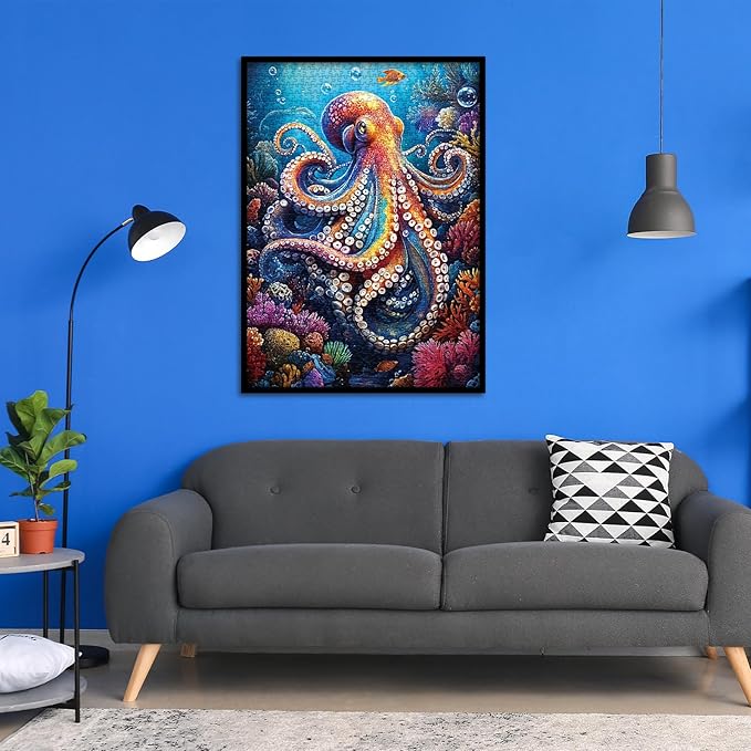 Ocean Octopus Magic Puzzle 1000 Pieces for Adults, Nature Colorful Sea Coral Jigsaw Puzzle, Under The Sea Animal Art Puzzle