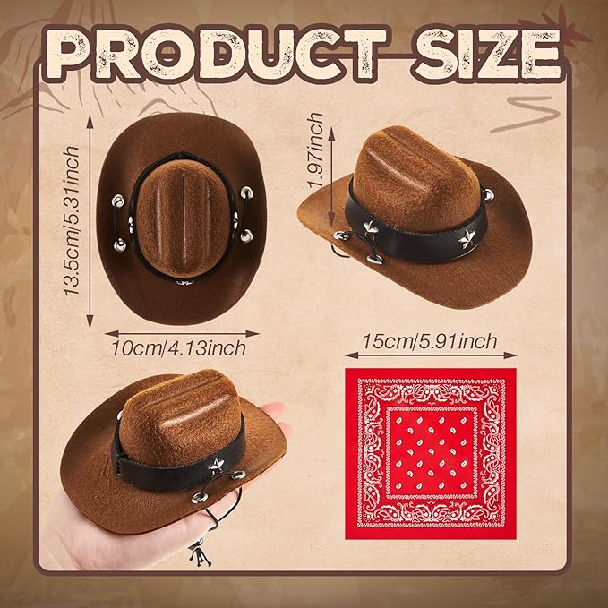 Shyyween 2 Pcs 17cm Doll Cowboy Costume Accessories Mini Western Cowboy Hat with Bandana Scarf Outfit Set Accessories for Birthday Christmas Anniversary Collectors' Gift, Doll Not Included