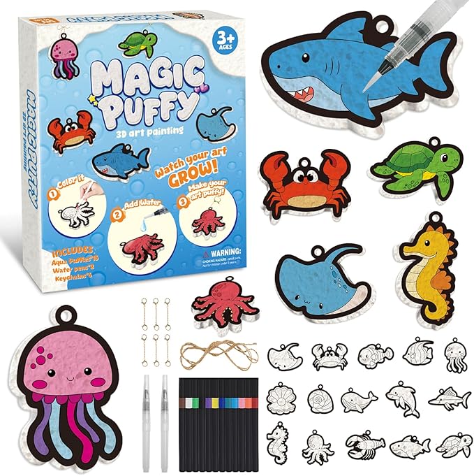 Taotuo Magic Foam Texture Painting Kit - 3D Art Puffy Paint Kit, 15 Ocean Mess-Free Paint by Number Craft for Kids Ages 3-10