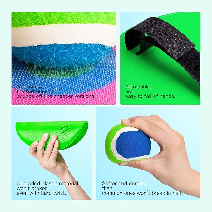 EVERICH Upgraded Toss and Catch Ball Game Set - Indoor and Outdoor Games for Kids 3-12, Beach Sand Pool Water Toy Includes 2 Paddles 2 Sticky Balls, Great Birthday Easter Gifts for Boys Girls