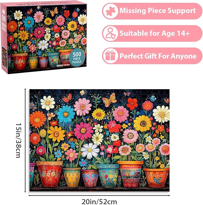 500 Piece Jigsaw Puzzle for Adults, Colorful Wildflowers Puzzle 500 Pieces for Adults Elderly, Recycled Cardboard Challenging Puzzle Perfect for Game Nights Finished Size 20.5 x 15 Home Decor