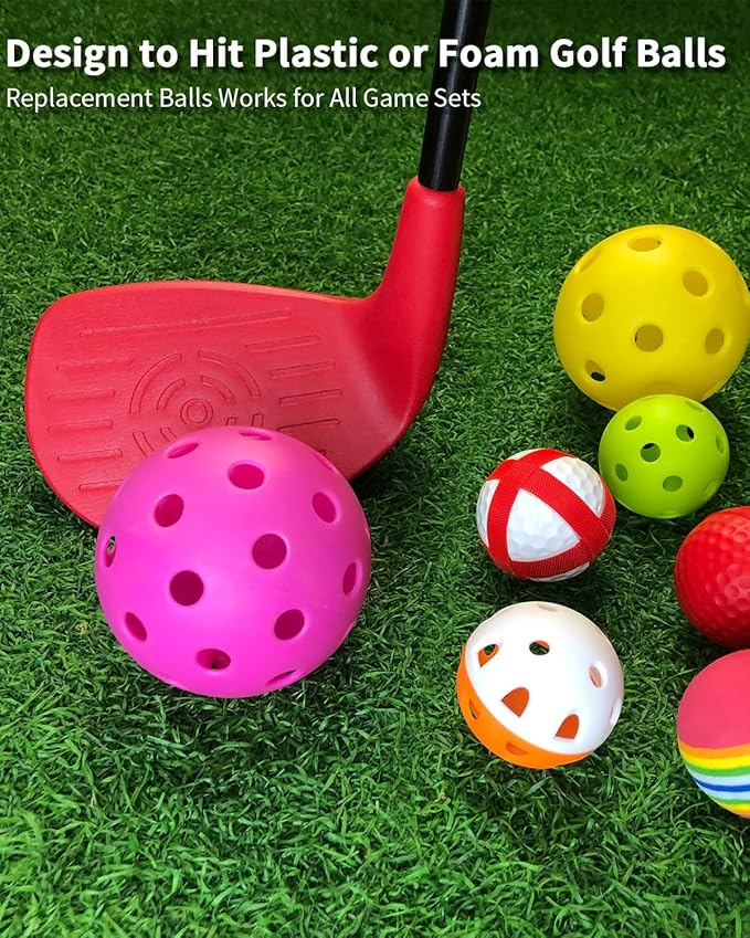 KOFULL Golf Club with Oversize Club Head for Golf Game Buckets, 1 PCS Club Length Adjustable for Backyard Golf Game, Yard Golf Club for Adults Family, Hitting Plastic Foam Balls in Grass, 36", Red
