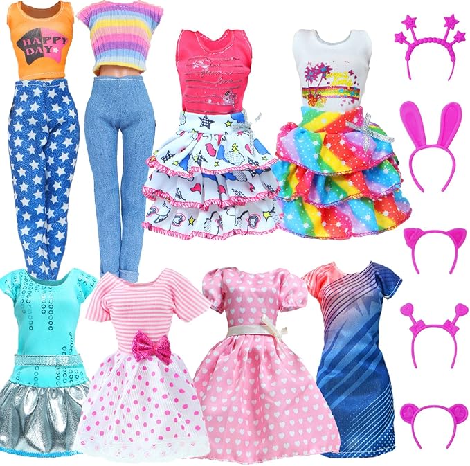 5 Sets Fashion Doll Clothes Dresses Tops and Pants for 11.5 inch Girl Doll Outfits Random Styles Doll Accessories