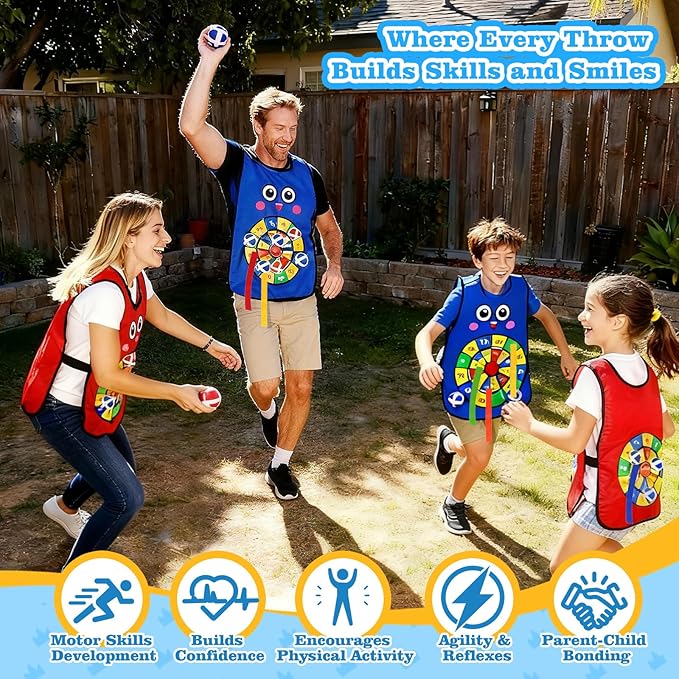 Sticky Ball Vest for Dodgeball Game, 6-Players Toy Set 6 Target Vests 48 Sticky Balls Fun Dodge Tag Game Promotes 3+ Kids Active Screen-Free, Indoor and Outside Running Games for Team Play