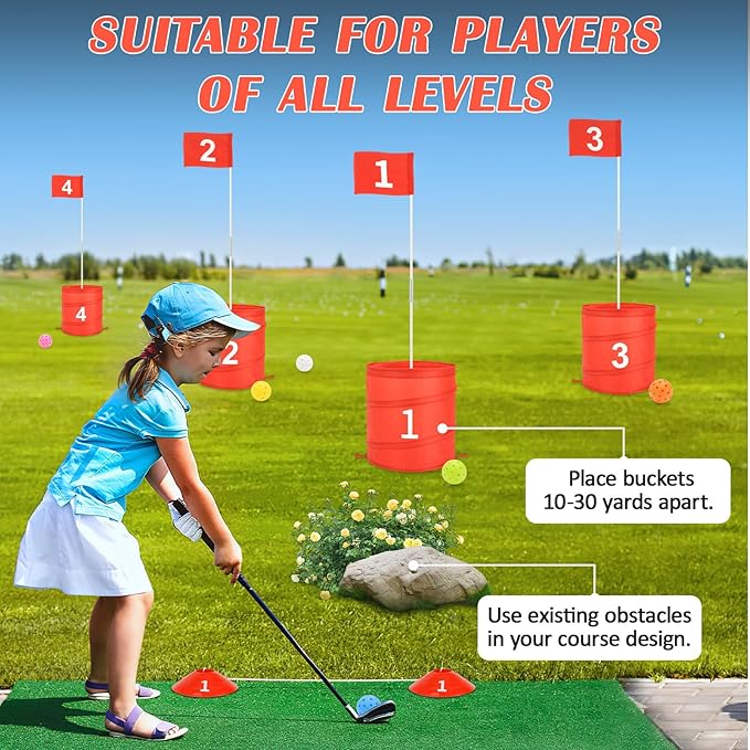deAO Golf Yard Game Backyard Games for Kids Adults, Portable 6 Holes Golf Course with Balls and Flag,Family Gifts for Outdoor Indoor,Lawn, Park, Beach, Camping, Hotel (Red)