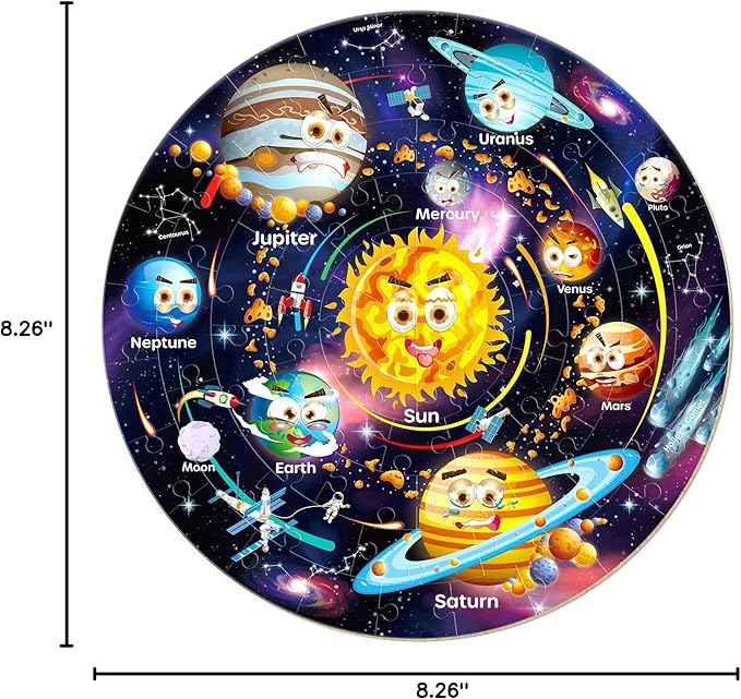 SYNARRY Solar System Floor Puzzles for Kids Ages 4-8, Large 70 Piece Jigsaw Puzzles for Kids Ages 4-6, Space Planet Astronaut Toys Puzzles, Preschool Learning Toys, Easter Basket Stuffers for Boy Girl