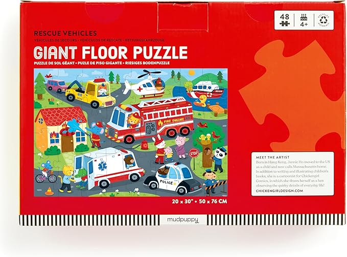 Mudpuppy Rescue Vehicles – 48 Piece Giant Floor Jigsaw Puzzle Featuring A Colorful Scene of Different Kinds of Rescue Transportation Vehicles and Adorable Rescue Characters