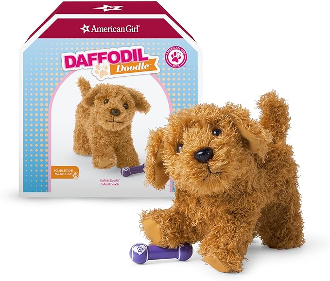 American Girl Truly Me 18-inch Doll Pet Daffodil Doodle Dog with Magnetic Mouth to Hold Her Barbell Toy, For Ages 6+