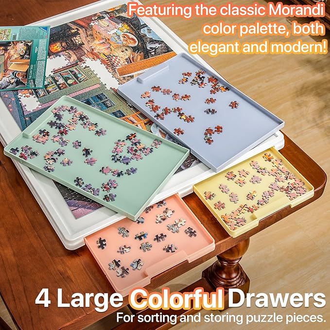 Playboda 1000 Pieces Rotating Plastic Puzzle Board with Drawers and Cover, 30"x22" Portable Spinning Jigsaw Puzzle Table for Adults, Upgraded Lazy Susan, Ideal Gift for Mum