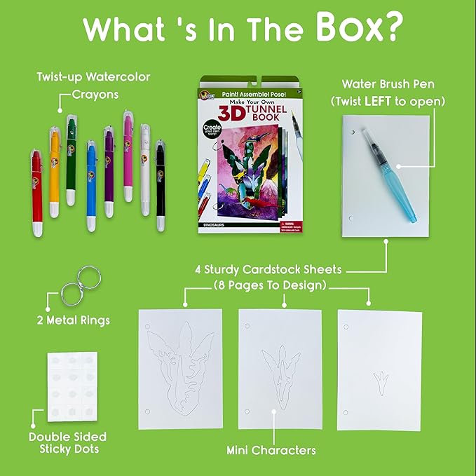 EyeConnect Crafts Make Your OWN 3D Tunnel Book - Dinosaurs | Medium Size DIY Book Art & Craft Kit | Build, Paint & Draw Your Own Book with Mini Animals | Award-Winning STEAM Stationary Set | Ages 3+