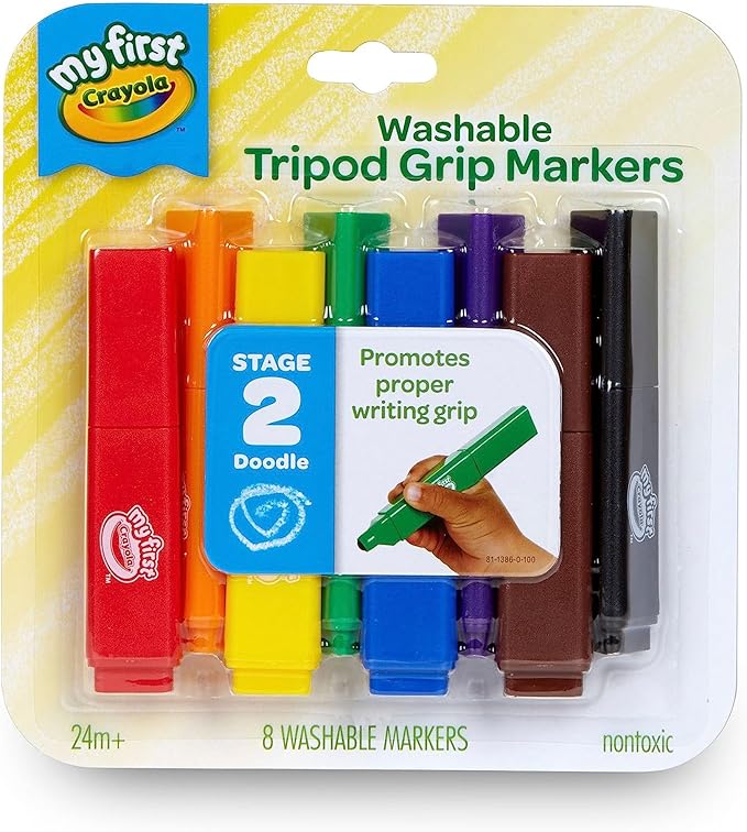Crayola Triangle Toddler Markers (8ct), Easy Grip Washable Markers for Toddlers, Arts & Crafts Supplies, Coloring for Young Kids, Nontoxic