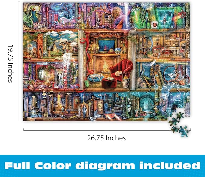 Puzzles for Adults 1000 Pieces – Buffalo Games The Grand Fiction Library by Aimee Stewart, Colorful Challenging 1000 Piece Jigsaw Puzzle for Adults with Poster, Made in The USA