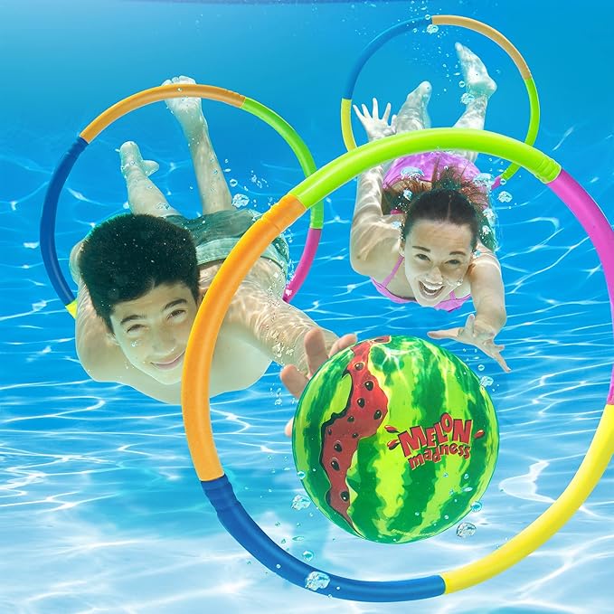 Banzai Melon Madness Pool Challenge Underwater Ball Set with 3 Target Hoops