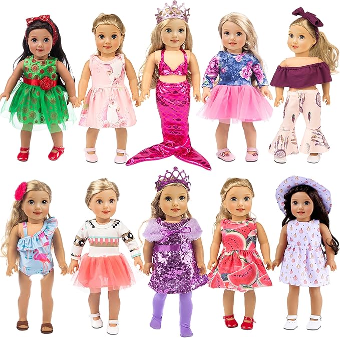 ebuddy 10 Set 18 Inch Doll Clothes - Fashion Outfit Fit for 18 inch Girl Doll (Only Clothesl)