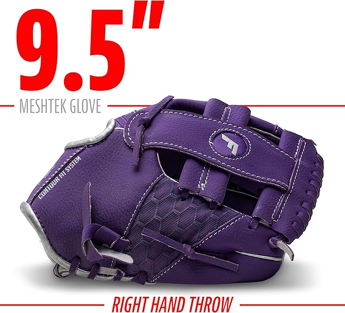 Franklin Sports Kids Baseball Glove + Foam Ball Sets - Meshtek Youth Teeball Gloves for Kids + Toddlers - Left + Right Hand Throw - 9.5" Inch