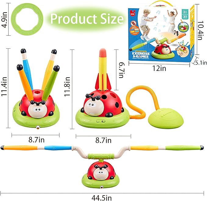 3 in 1 Musical Jump, Toss Ring Game and Stomping Launch Rocket Launcher for Kids Outdoor Toys with Remote Control, Indoor Outside Toy for Kids Ages 4-8 Toys for Ages 5-7 8-13 Birthday Gifts