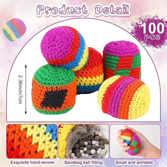 Yunsailing Knit Sack Balls Knitted Kickball Soft Juggling Balls Multicolored Crochet Geometric Pattern Foot Bag Kick Sack for Adults Easter Game Random Color