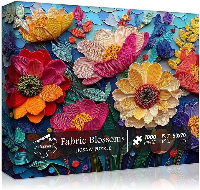 Colorful Flower Puzzles for Adults, Quilled Plant Floral Puzzle Fabric Art,Spring Flower Garden Jigsaw Puzzles 1000 Pieces Nature Challenge