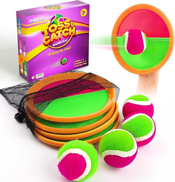 Toss and Catch Ball Game Set - Outdoor & Indoor Activity Toys for Kids - Sticky Paddle Ball Toy for Boys Girls 3 4 5 6 7 8-12 Year Old - Great Games for Beach Pool Yard - Easter Basket Stuffers Gifts