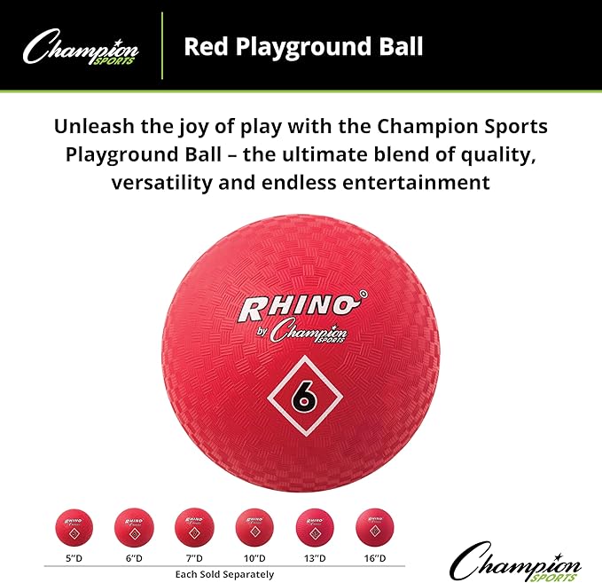 Champion Sports Playground Ball – Durable High-Bounce Ball, Sizes 5", 6", 7", 10", 13" & 16" for Gym, Recess & Play