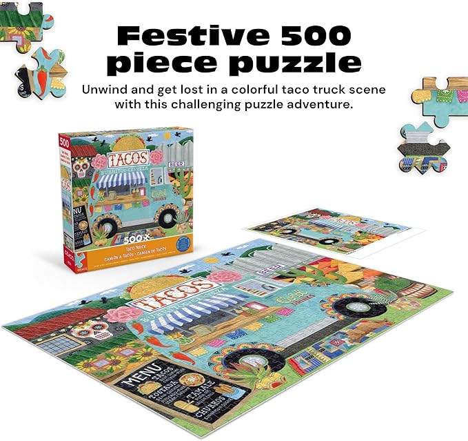 Ceaco - Food Trucks Taco Truck 500 Piece Jigsaw Puzzle with Colorful Vibrant Art for Adults and Teens