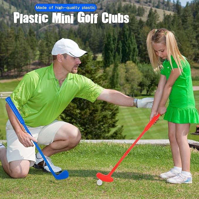 Toddlers Plastic Golf Set Mini Golf Clubs for Kids Include 9 Golf Clubs and 18 Balls for Outdoor Indoor Birthday Christmas Party Gifts, 3 Colors