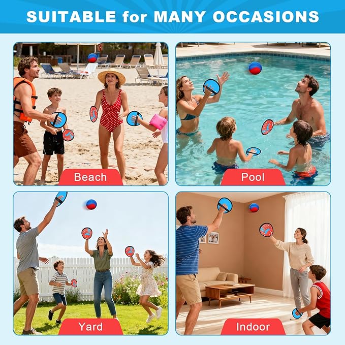 Toss and Catch Ball Game Outdoor Toys for Kids Baseball Pool Yard Outside Game Toys for Boys and Girls, Toddler Baseball Training Glove with 4 Paddles and 4 Balls