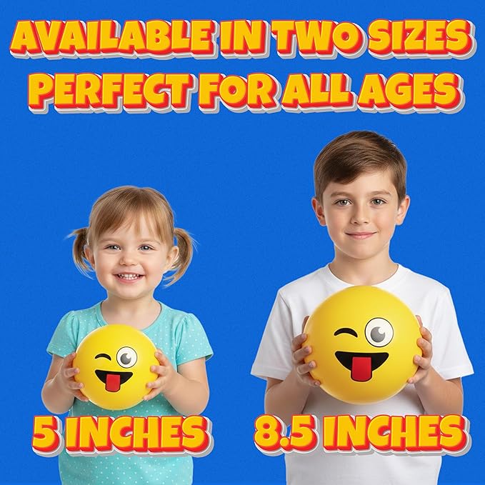 8.5-Inch Happy Face Bouncing Balls for Kids & Toddlers (Pack of 5) - Playground Balls w/ 5 Fun Designs - Lightweight Play Bouncy Ball Gifts for Boys & Girls