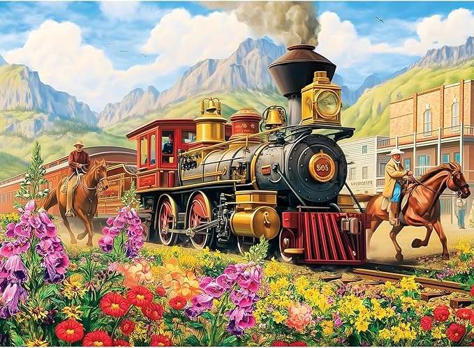 Puzzles for Adults 500 Pieces,Spring Railway Train Puzzle for AdultsTeens,Knight Horse Jigsaw Puzzles for Kids,Recyclable Cardboard Puzzles for Seniors,Challenging Family Game, 20.5 x 15 in