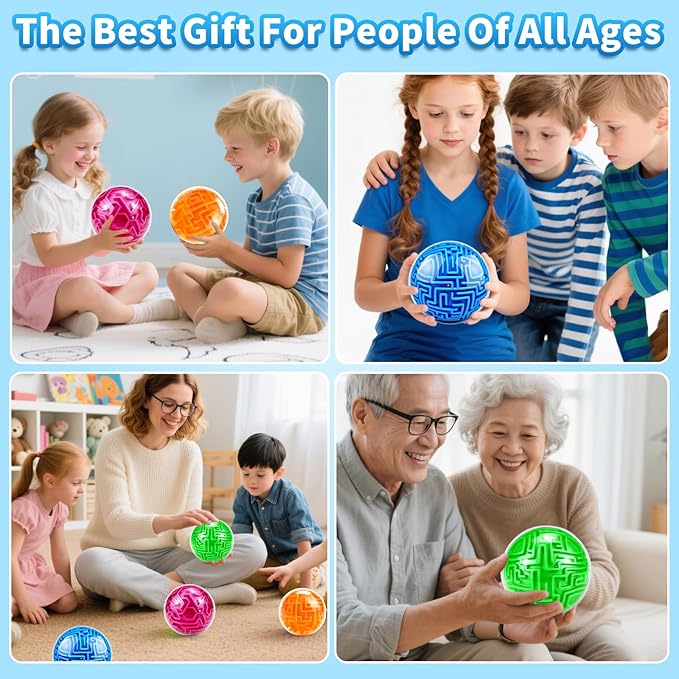 YongnKids 4Pcs 3D Puzzle Maze Ball Brain Teaser Puzzles Maze Game for Kids Adult, Fidget Toy for Motor Skills and Coordination,Kids Autism ADHD Calming Focus Stress Relief Toy