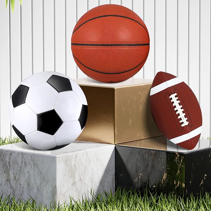 Libima 3 Pcs Sports Ball Set for Kids Teens Include Official Size Basketball Soccer Football with Pump and Carry Bag Training Practice Sport Back to School Gift