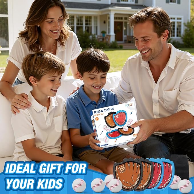 Toss and Catch Ball Game Set, Outdoor Pool Beach Yard Camping Games for Family, Toddler Baseball Birthday Gifts for Boys Girls Ages 3-12 (4 Light Up Paddles & 6 Balls)