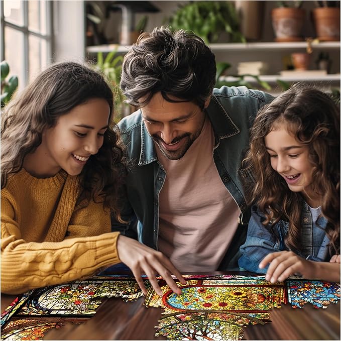 White Mountain 1000 Piece Jigsaw Puzzle Fun Collage Puzzles with Large Pieces Gift for Adults and Family 24"x30" - Four Season Stained Glass