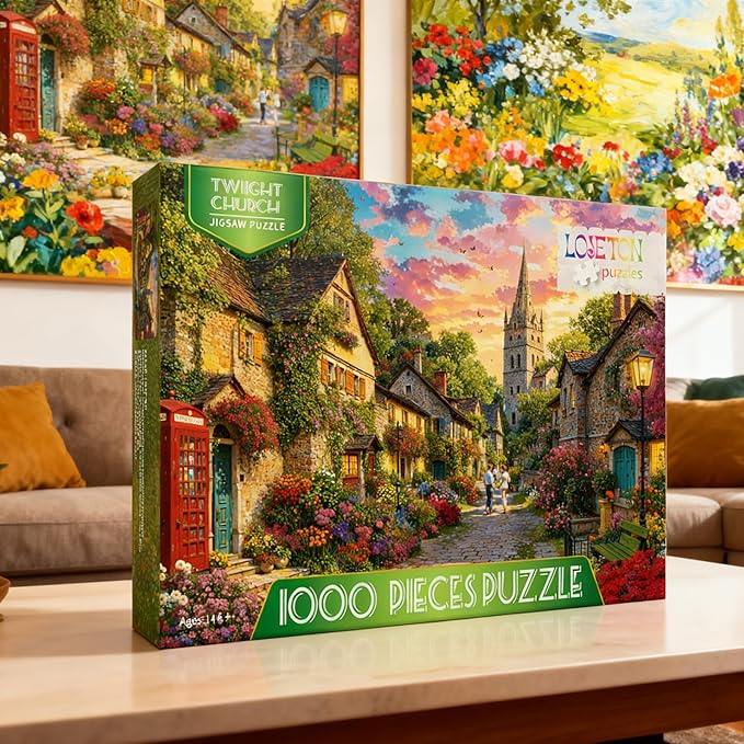 Jigsaw Puzzles for Adults 1000 Pieces - Church Lane, Village Church Puzzle for Adults, Challenging Art Jigsaw Puzzles - Little Chapel Puzzles 27.5" x 19.7" Home Decor Birthday Gifts